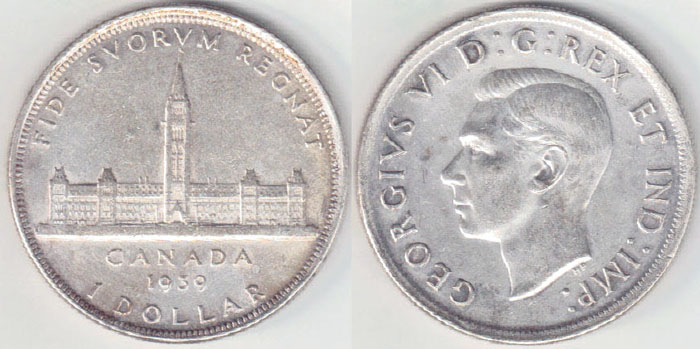 1939 Canada silver $1 (Royal Visit) EF A003845